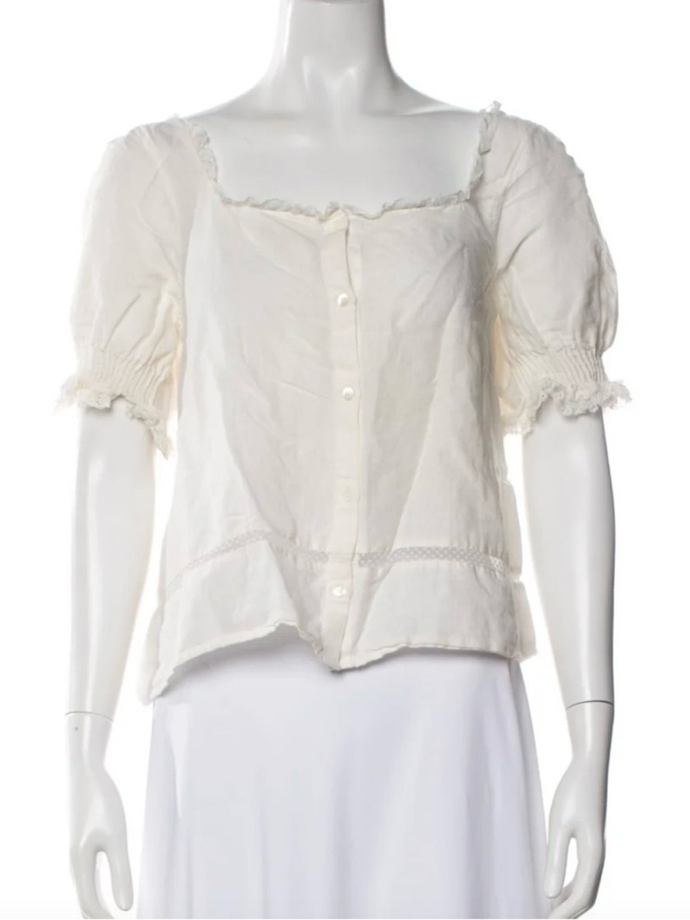 Sezane White Peasant Button-Front Top